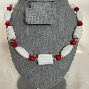 Vintage Red and White Beaded Necklace